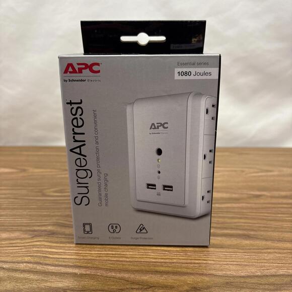 APC Surge Protector Wall Outlet Plug, With USB Ports, 6 Outlets - Picture 1 of 10